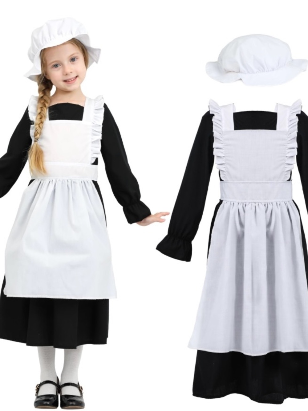 Wizland Girls Colonial Pioneer Dress With Apron And Bonnet Black 4-6